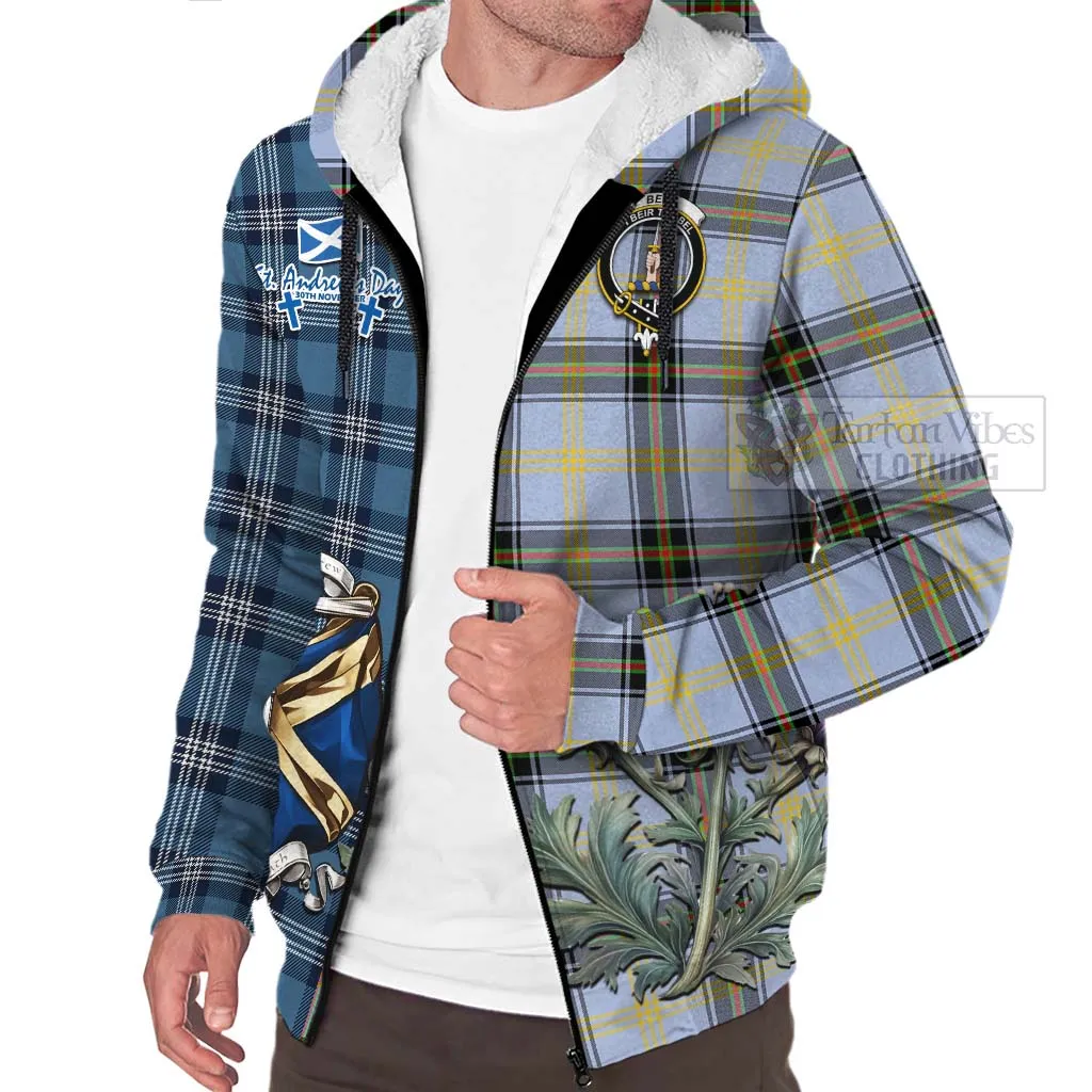 Bell Tartan Sherpa Hoodie Happy St. Andrew's Day Half Tartan Style