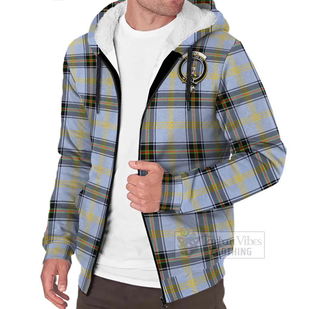 Bell Tartan Sherpa Hoodie with Family Crest Celtic Skull Style