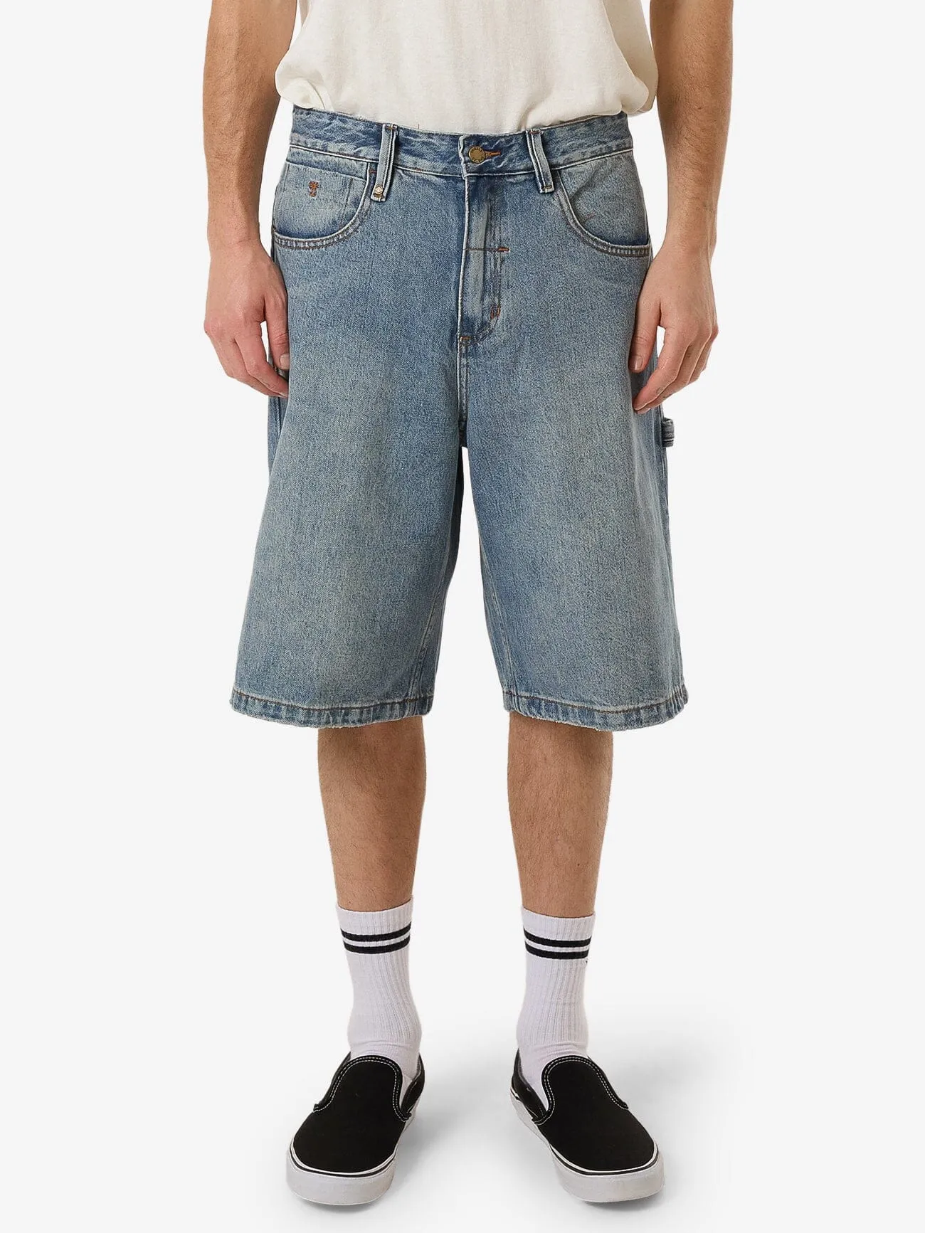 Big Slacker Lifted Embro Denim Short - Dirty Weathered Blue