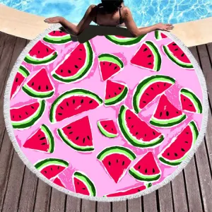 BL003 Microfiber and Fringed Soft Comfortable Circular Print Beach Towel