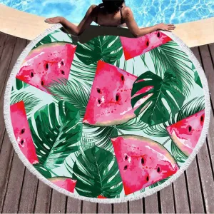 BL004 Microfiber and Fringed Soft Comfortable Circular Print Beach Towel