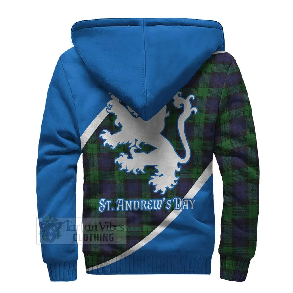 Black Watch Family Crest Tartan Sherpa Hoodie Celebrate Saint Andrew's Day in Style