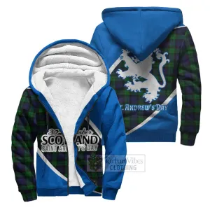 Black Watch Family Crest Tartan Sherpa Hoodie Celebrate Saint Andrew's Day in Style