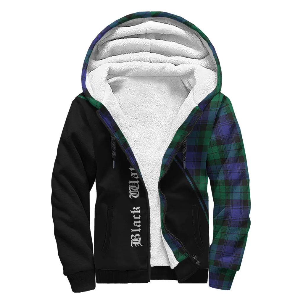 Black Watch Modern Tartan Sherpa Hoodie with Family Crest Curve Style