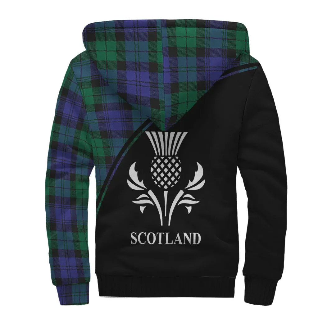 Black Watch Modern Tartan Sherpa Hoodie with Family Crest Curve Style