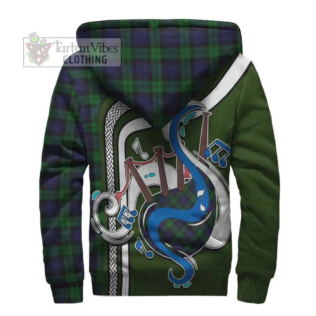 Black Watch Tartan Sherpa Hoodie with Epic Bagpipe Style