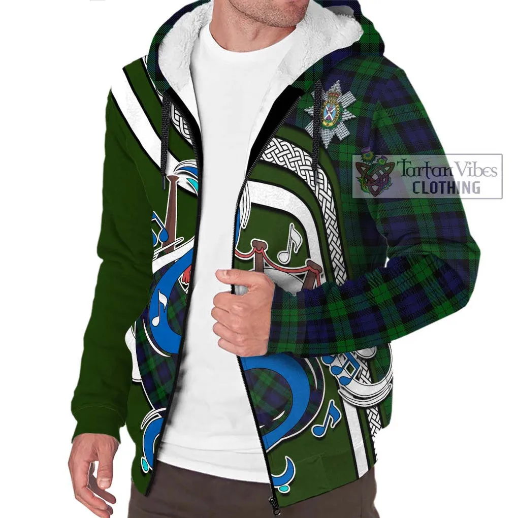 Black Watch Tartan Sherpa Hoodie with Epic Bagpipe Style