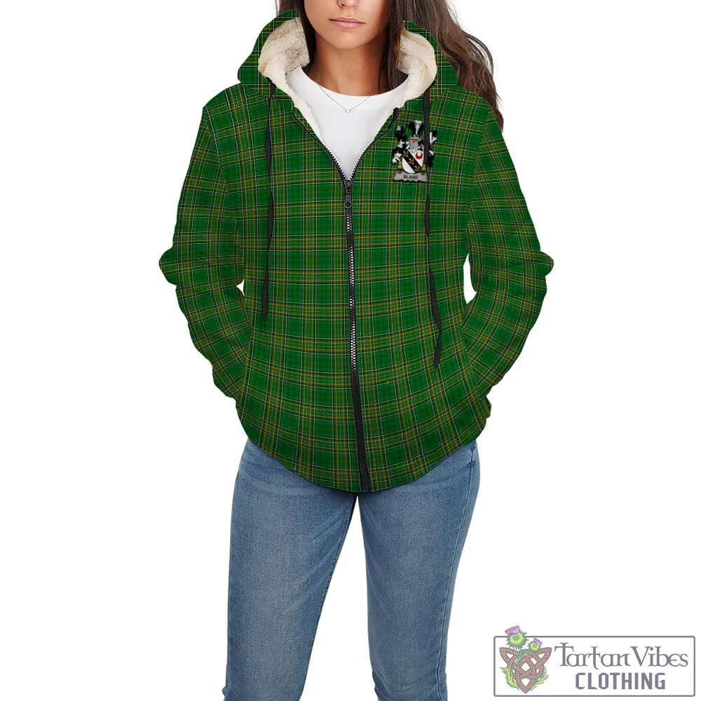 Bland Irish Clan Tartan Sherpa Hoodie with Coat of Arms