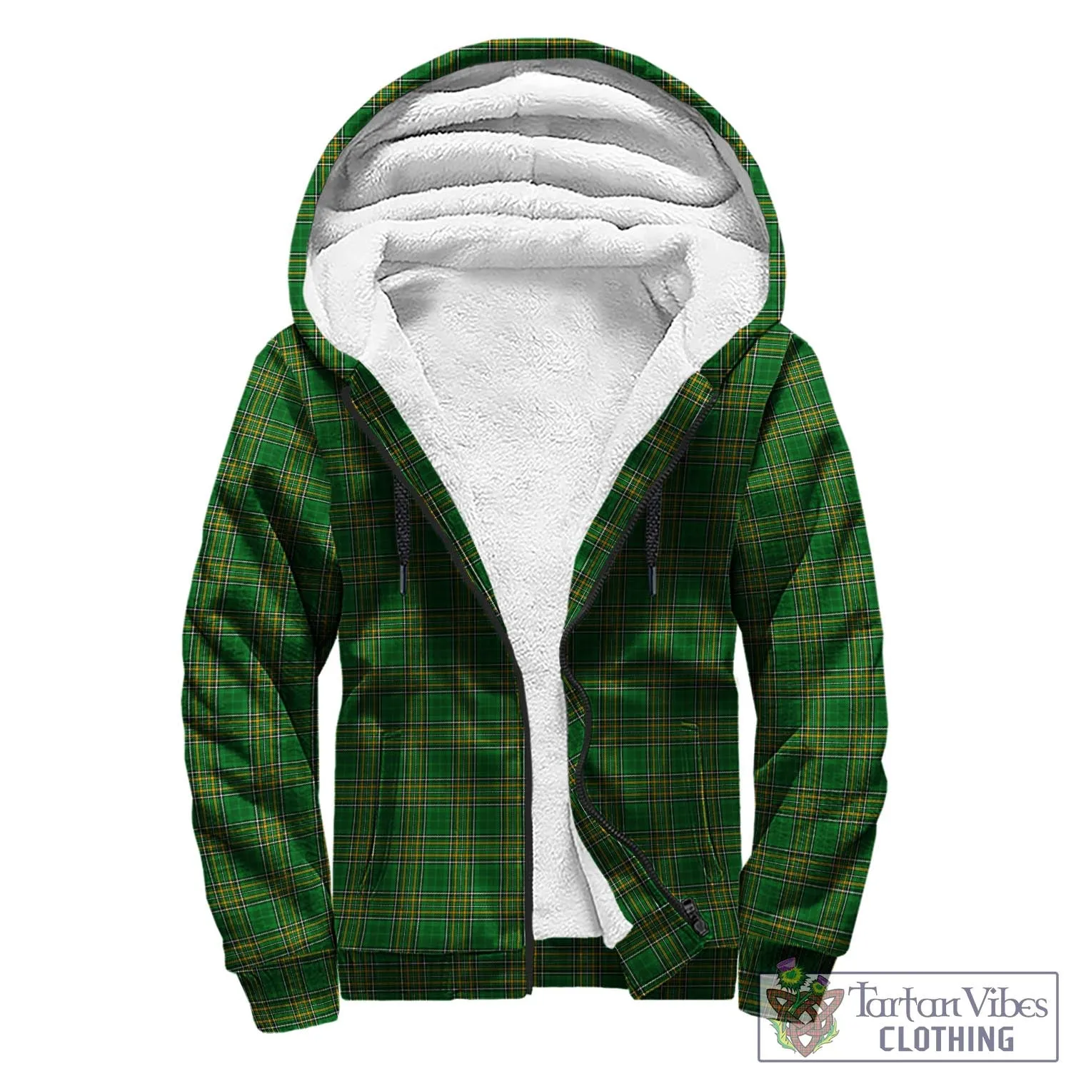 Bland Irish Clan Tartan Sherpa Hoodie with Coat of Arms