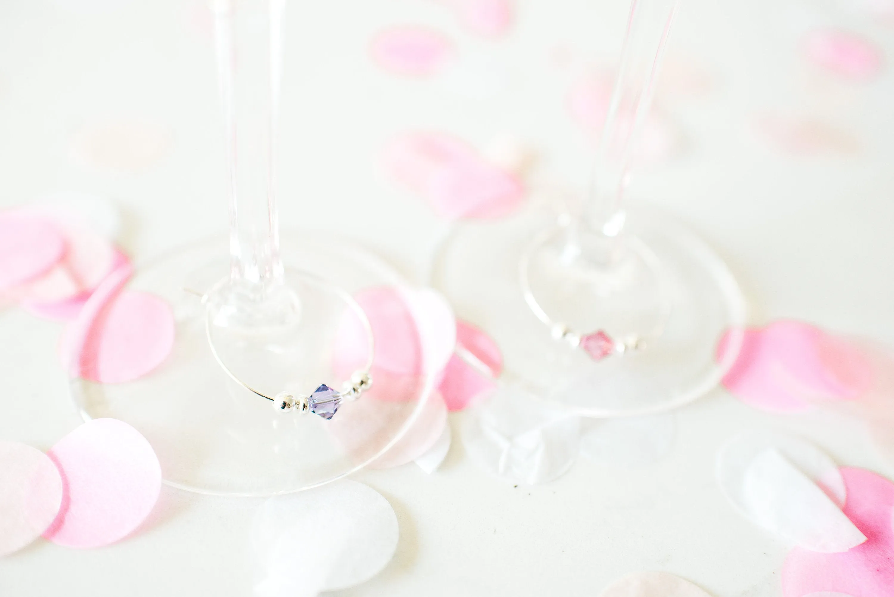 Blush Pink Floral Wedding Favor, Swarovski Crystal Wine Charms - FR100