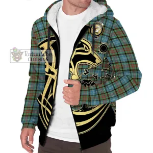 Brisbane Tartan Sherpa Hoodie with Family Crest Celtic Wolf Style