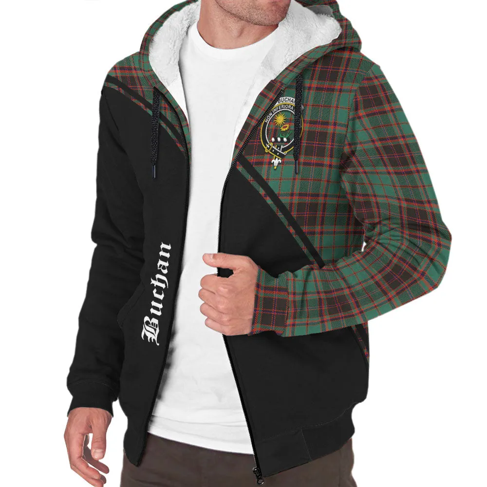 Buchan Ancient Tartan Sherpa Hoodie with Family Crest Curve Style