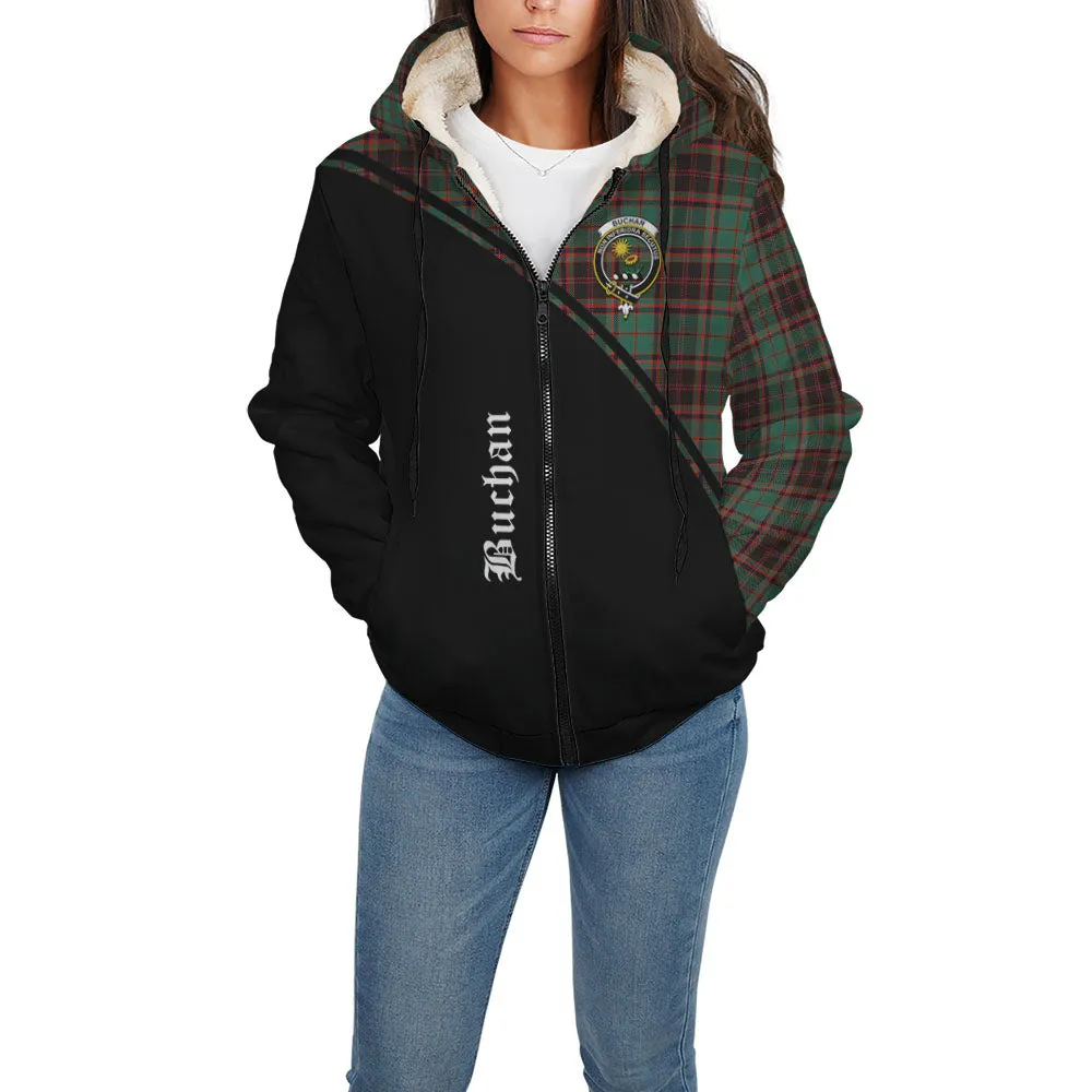 Buchan Ancient Tartan Sherpa Hoodie with Family Crest Curve Style