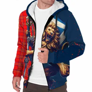 Burnett Tartan Family Crest Sherpa Hoodie with Scottish Majestic Lion