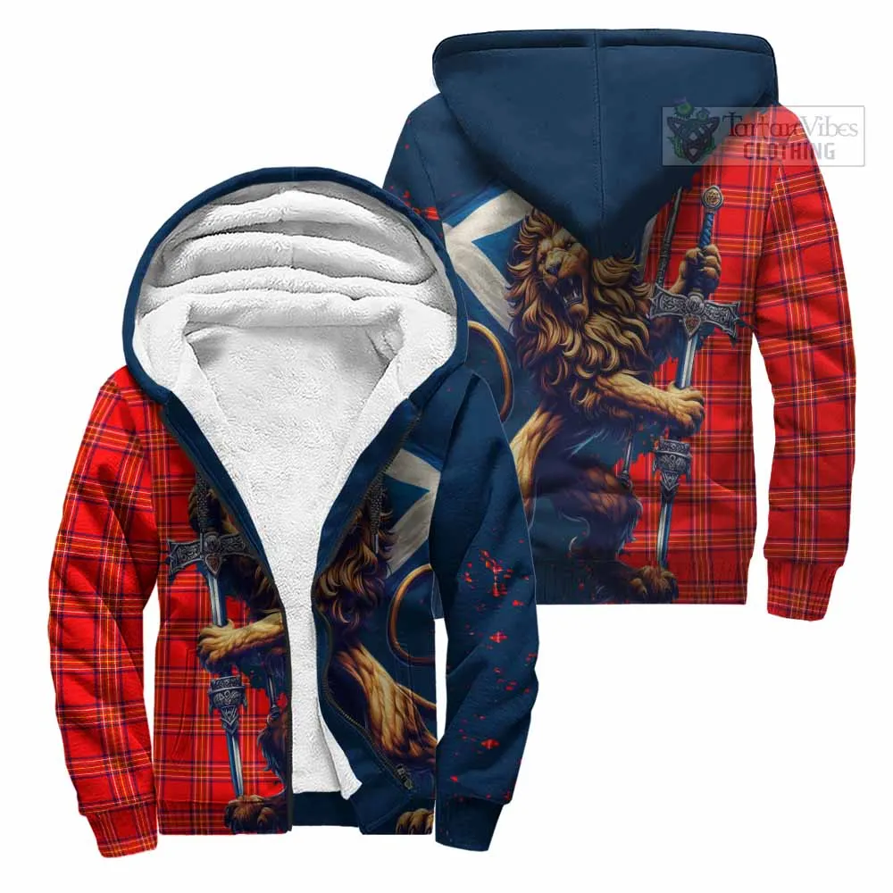 Burnett Tartan Family Crest Sherpa Hoodie with Scottish Majestic Lion