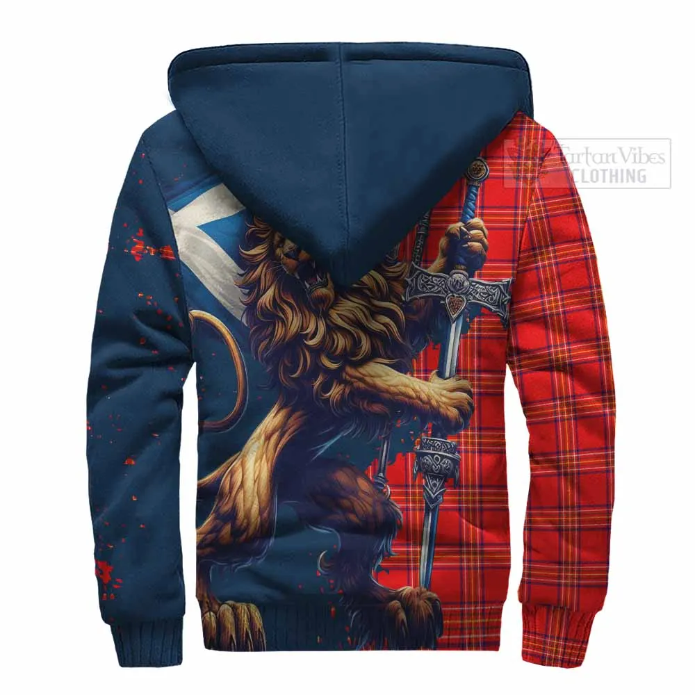 Burnett Tartan Family Crest Sherpa Hoodie with Scottish Majestic Lion