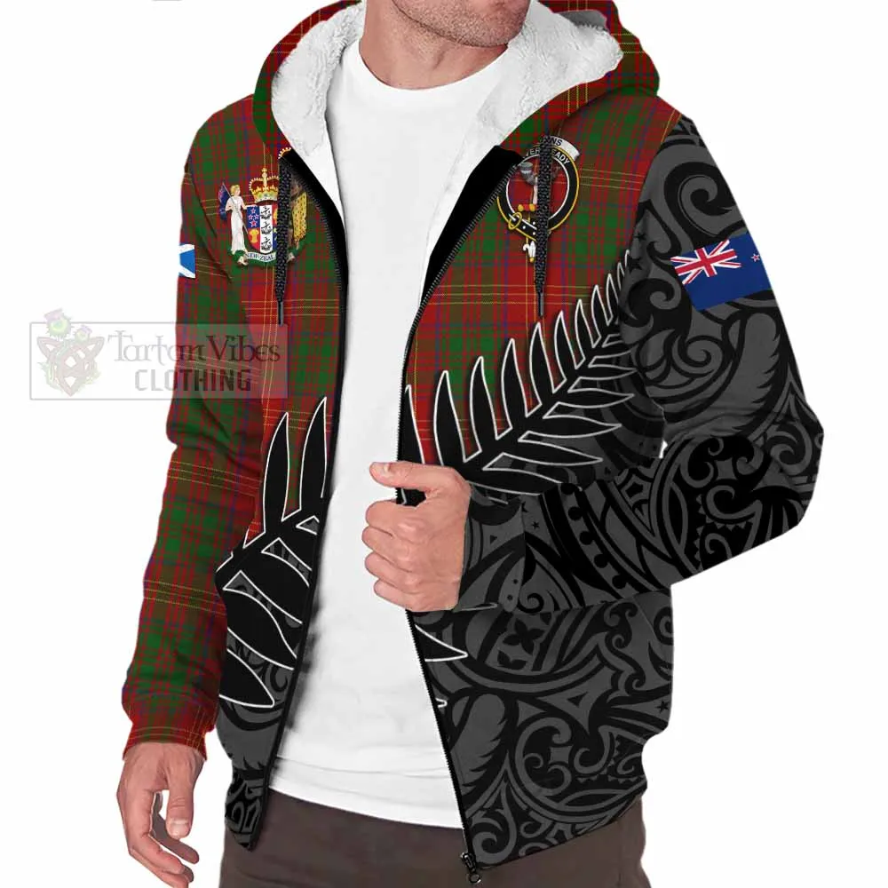 Burns Crest Tartan Sherpa Hoodie with New Zealand Silver Fern Half Style