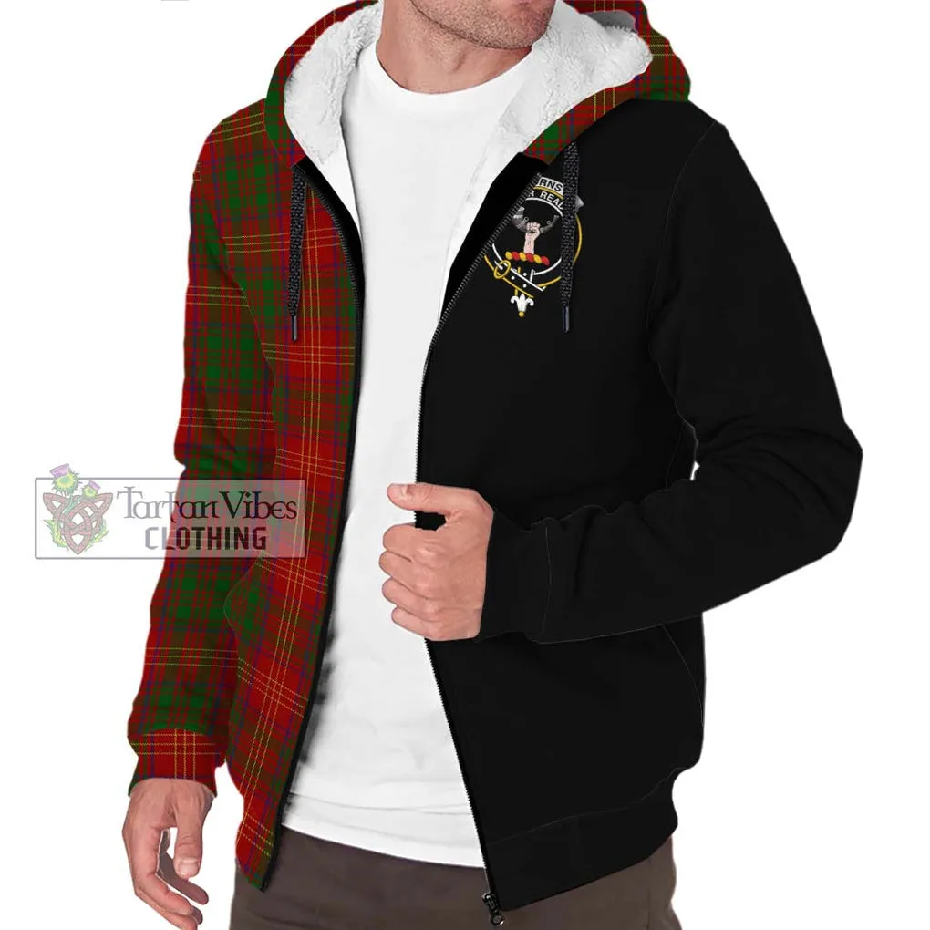 Burns Tartan Sherpa Hoodie with Family Crest and Half Of Me Style