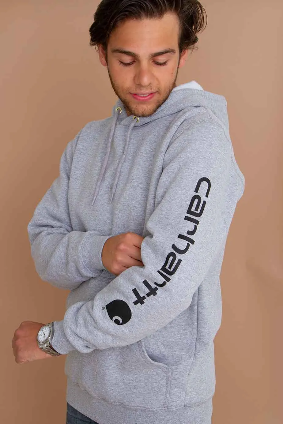 Carhartt Logo Sleeve Graphic Hoodie for Men in Heather Grey | K288-E20