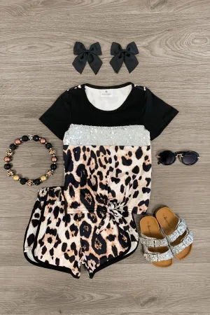 Cheetah Sequin Tie Top Short Set