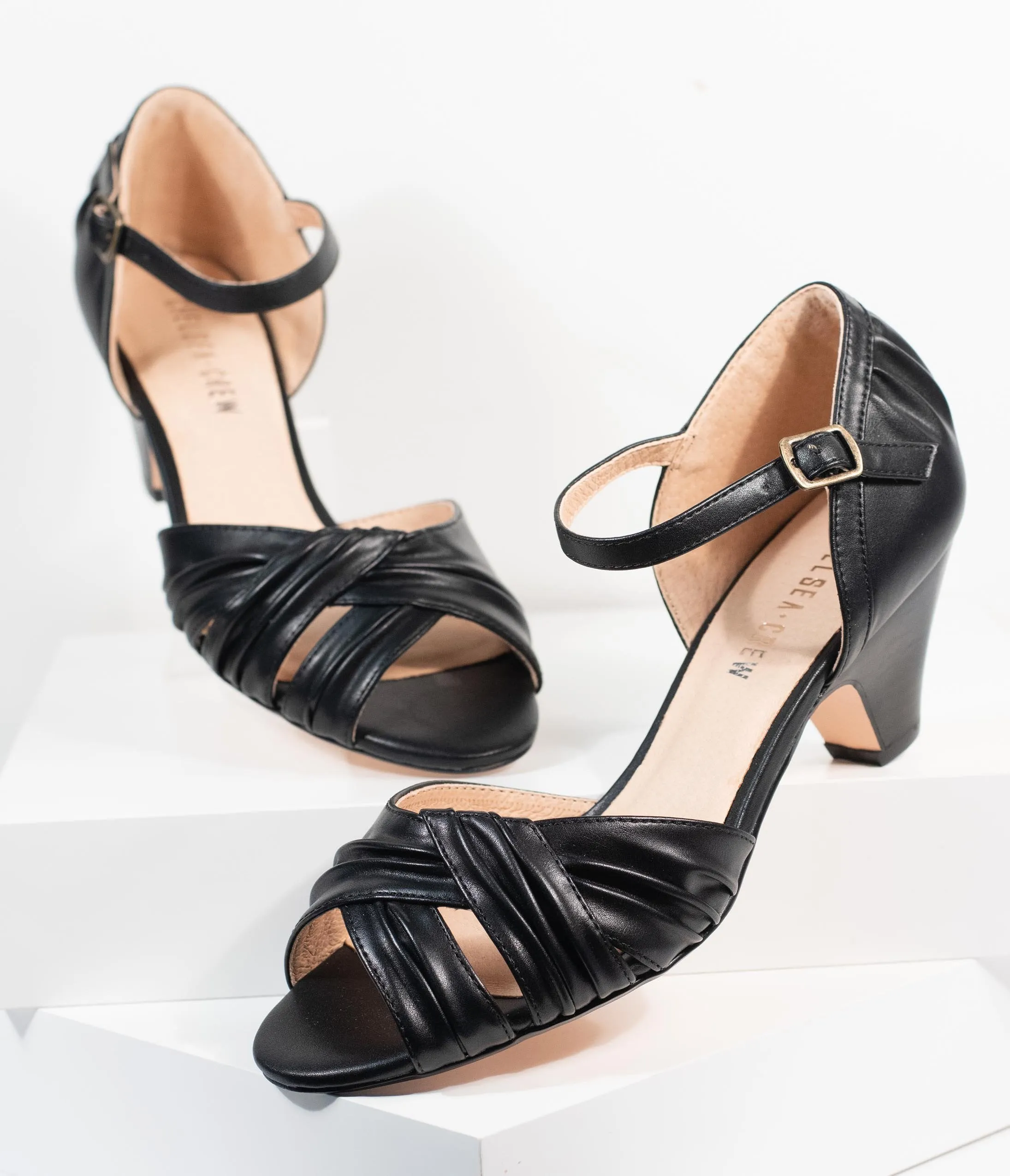 Chelsea Crew Black Leatherette Peep Toe Nadia Heels