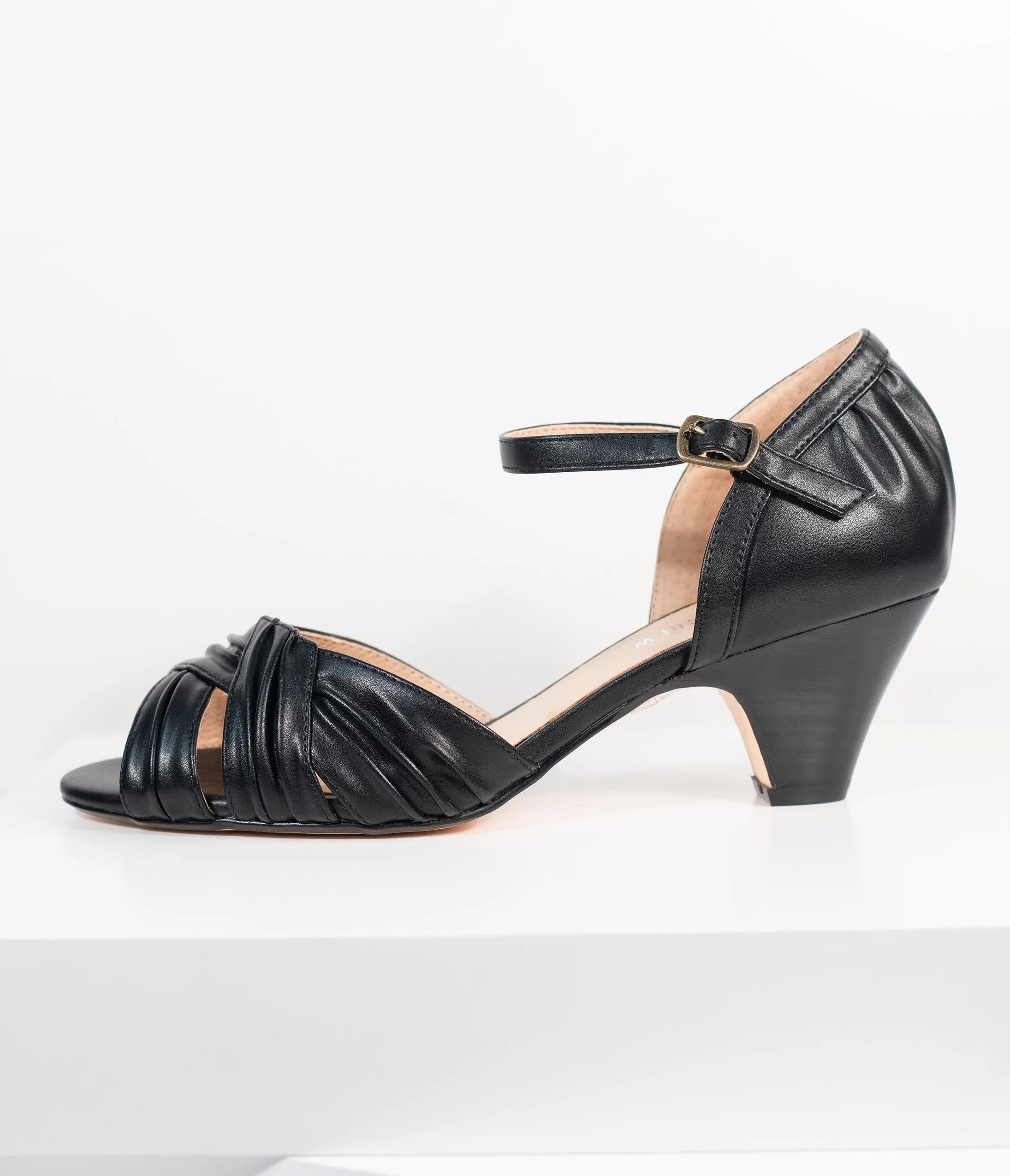 Chelsea Crew Black Leatherette Peep Toe Nadia Heels