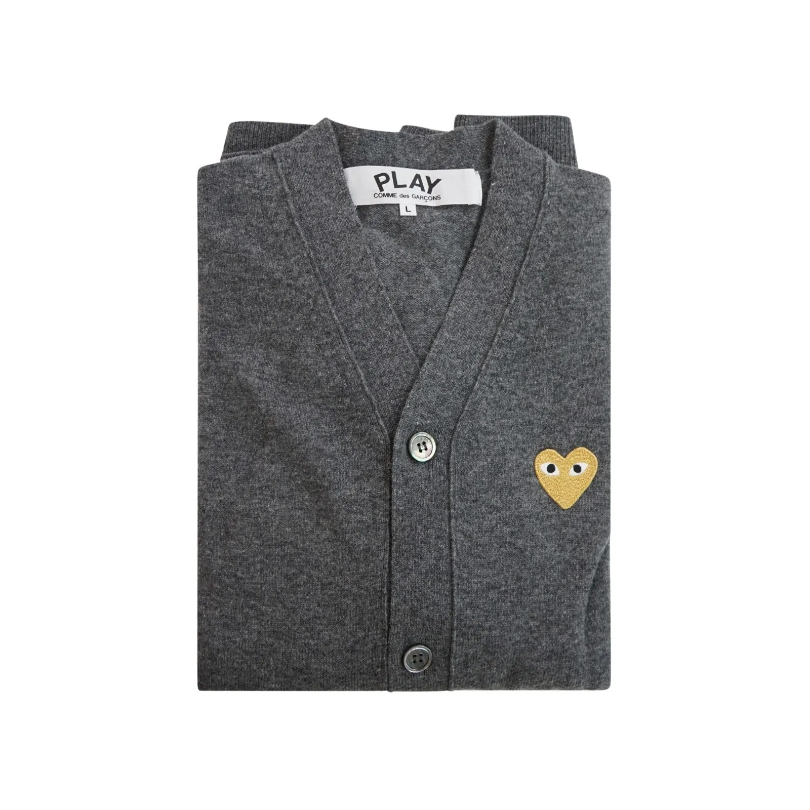 Comme des Garcons Play Gold Heart V-Neck (Dark Grey) Cardigan AZ-N050-051-3