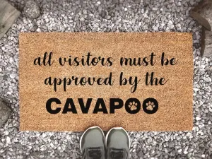 Coolspod- Outdoor Mat- All Visitors Must Be Approved by the Cavapoo, Paw Print Dog Doormat, Animal Lover Gift