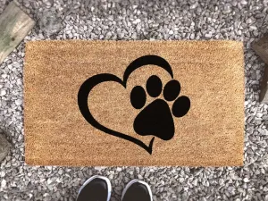 Coolspod- Outdoor Mat- Custom Dog Doormat, Dog Paw Heart, Personalized Coir Doormat, Animal Lover Gift