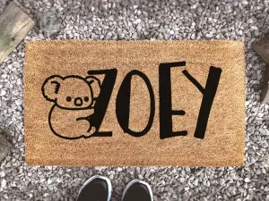 Coolspod- Outdoor Mat- Personalized Koala Name Door Mat, Custom Rug, New Home Gift, Cute Gift, Housewarming Gift