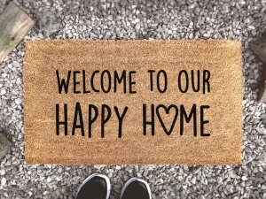 Coolspod- Outdoor Mat- Welcome to Our Happy Home, Cute Heart Doormat, Housewarming Gift, Welcome Mat