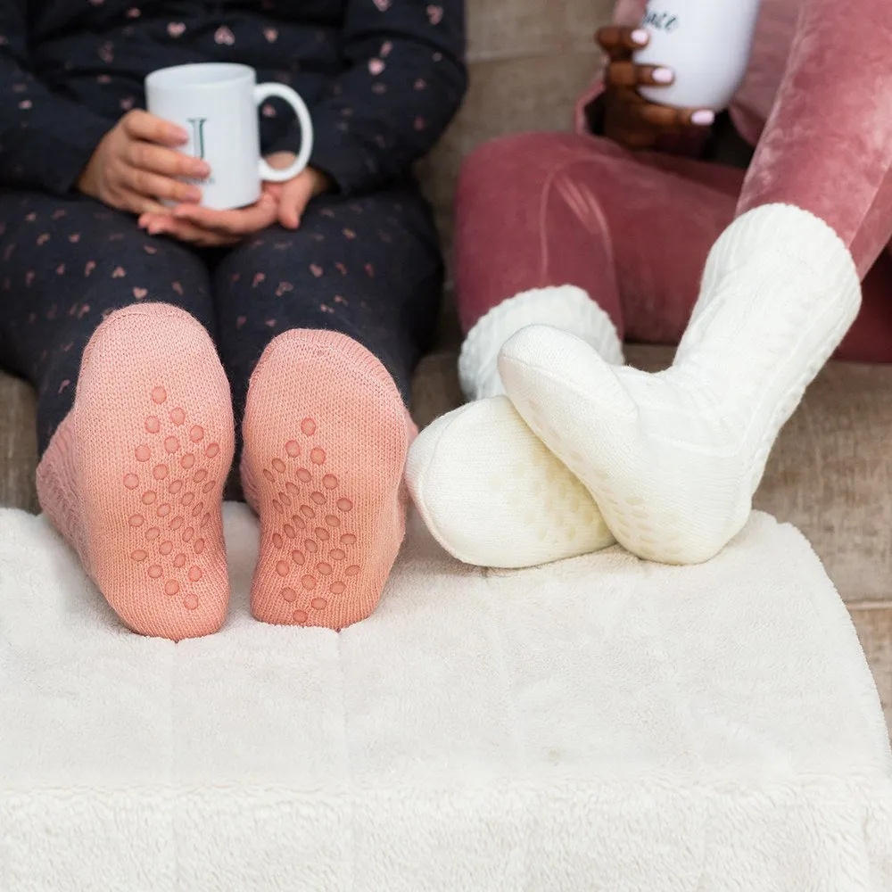 COZY SHERPA LINED CABLE KNIT SLIPPER SOCKS - GARDEN PARTY PERSONALIZED WRAP