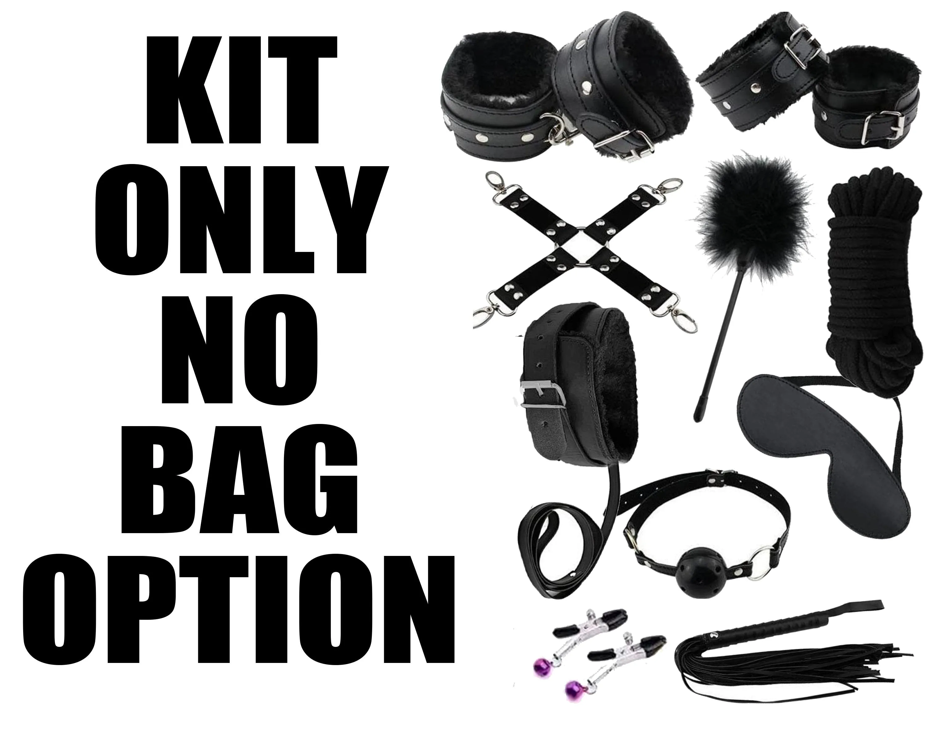 Daddy's Toy Bag Beginners Bondage Kit (Black) Daddy Master DDLG BDSM CGLG Submissive Dominant Rope Cuffs Leash Whip Nipple Clamps