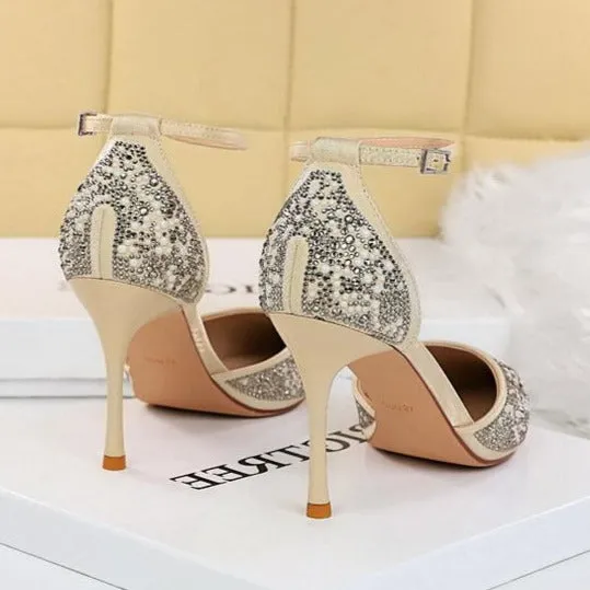 Diamond Piece Element Pointed Toe Fine High Heels