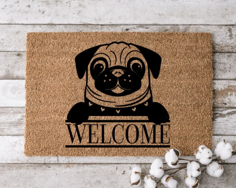 Dog Lovers Welcome Mat, Perfect Gift for Pug Lovers, Personalized Door Mat, Cheerful Gift, New Home Decor, Housewarming