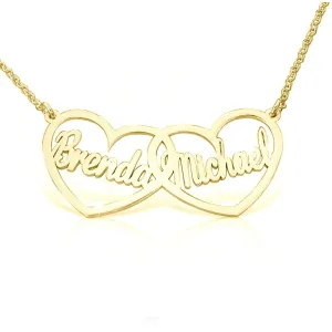 Double Heart personalized Double Name Necklace - Silver, Gold and Rose gold finishes