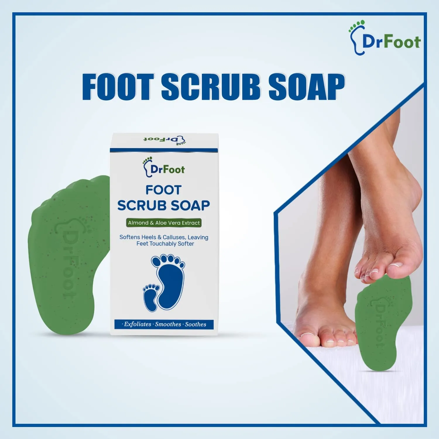 Dr Foot Foot Scrub Soap Repair Dry Cracked Heels, Dead Skin & Calluses Remover with Almond & Pure Aloe Vera Extracts – 100gm (Pack of 2)