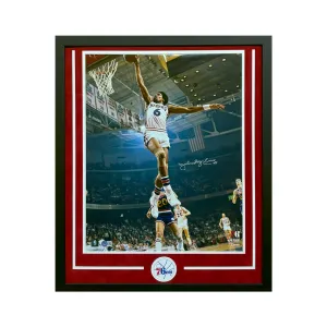 Dr J Julius Erving Hand Signed & Framed Philadelphia 76ers 16x20 Basketball Photo