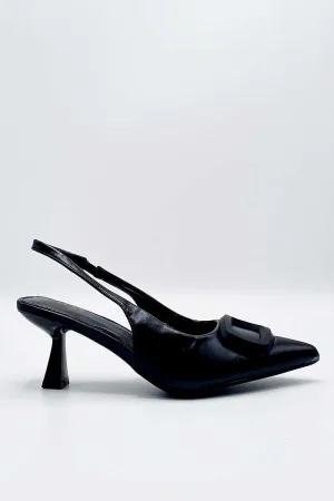 Elia Slingback Spool Heel Court Shoes in Black