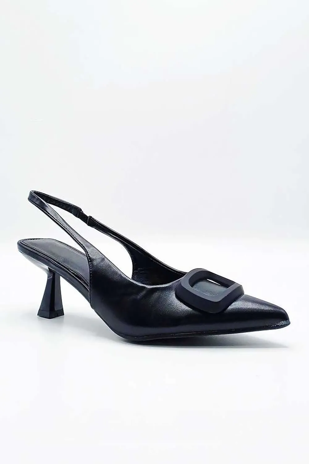 Elia Slingback Spool Heel Court Shoes in Black