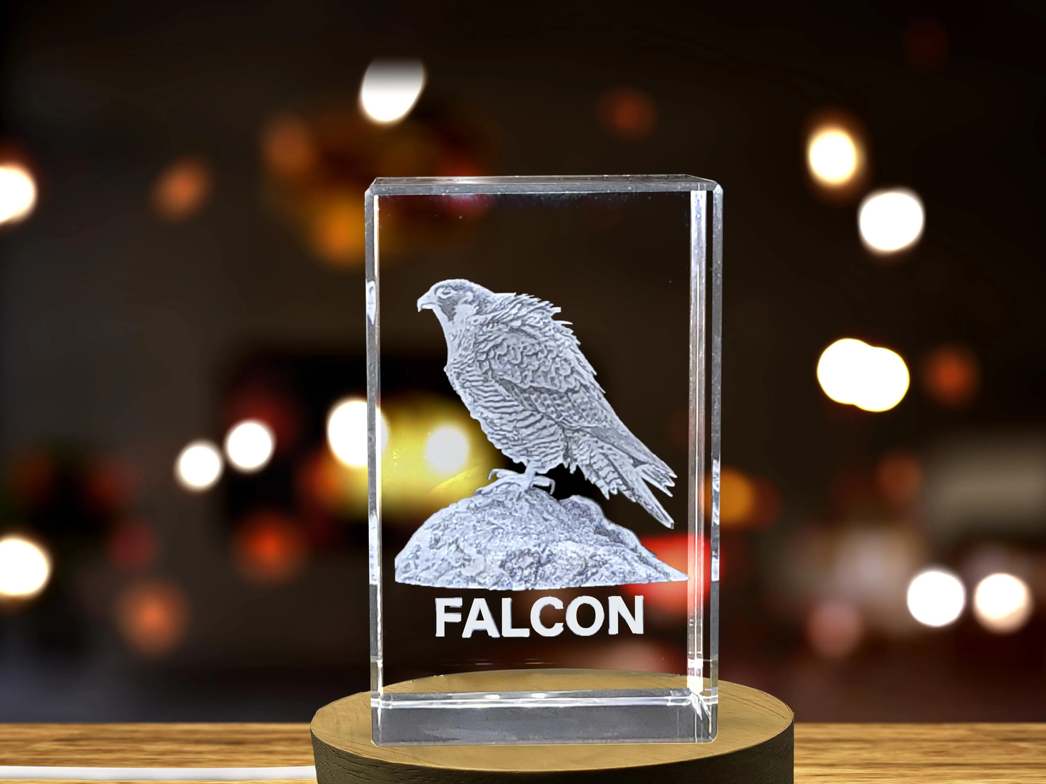 Exquisitely Crafted Crystal Falcon Sculpture | Unique Engraved Home Decor