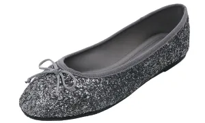 Feversole Women's Macaroon Glitter Pewter Memory Foam Cushion Insock Patent Ballet Flat