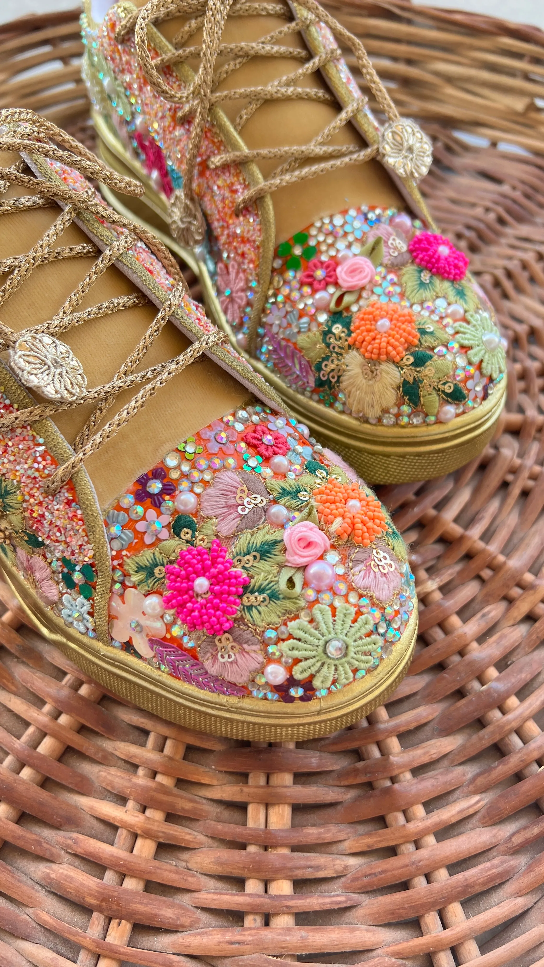 FUNKY N TRENDY fully hand crafted floral work with beads rhinestones cutdana etc /bridal sneakers / bridesmaid sneakers/ floral sneakers /colorful sneakers /bridal shoes / haldi mahendi shoes/ gold sneakers