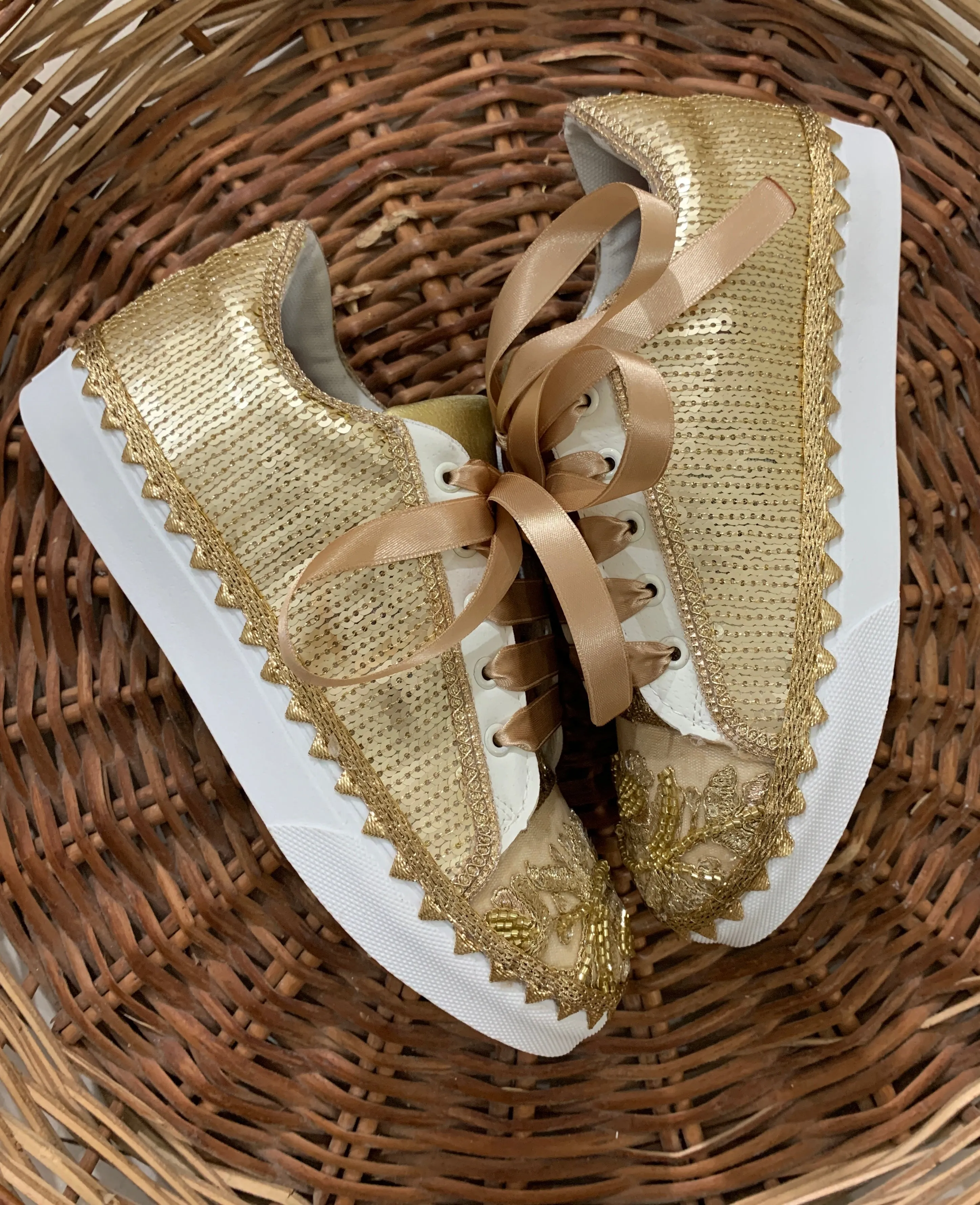 Funky N Trendy golden  embroidery work bridal sneakers/ bridesmaid sneaker / golden sneakers/ gold sneakers / gold shoes