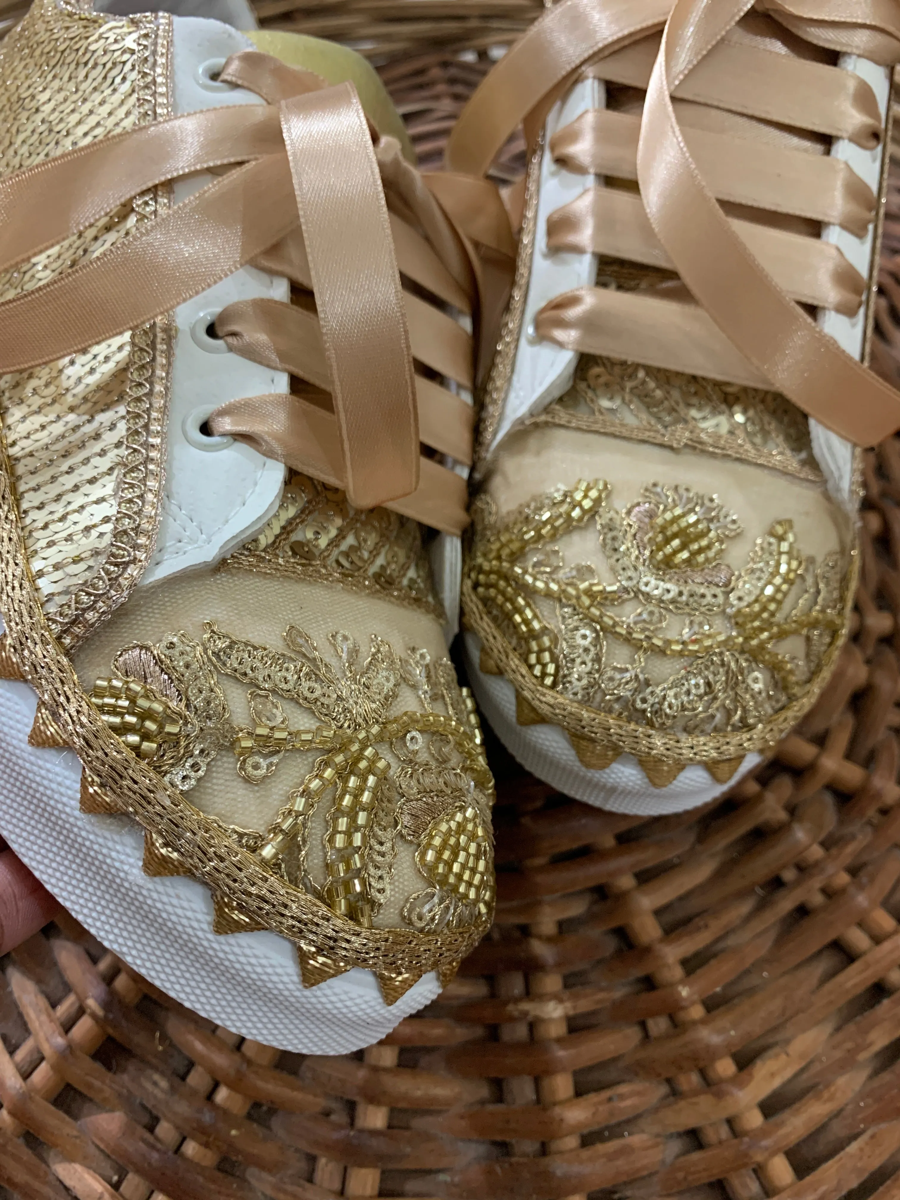 Funky N Trendy golden  embroidery work bridal sneakers/ bridesmaid sneaker / golden sneakers/ gold sneakers / gold shoes