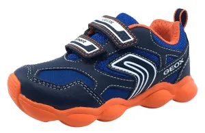 Geox Boy's Munfrey Leather Navy Orange Double Velcro Sneaker