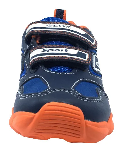 Geox Boy's Munfrey Leather Navy Orange Double Velcro Sneaker