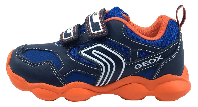 Geox Boy's Munfrey Leather Navy Orange Double Velcro Sneaker