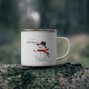 Happy Holidays Snowman Christmas Camping Mug