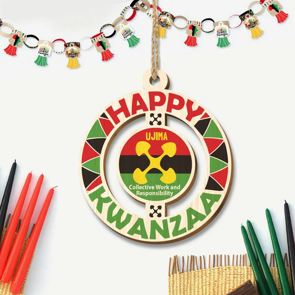 Happy Kwanzaa Wood Ornaments